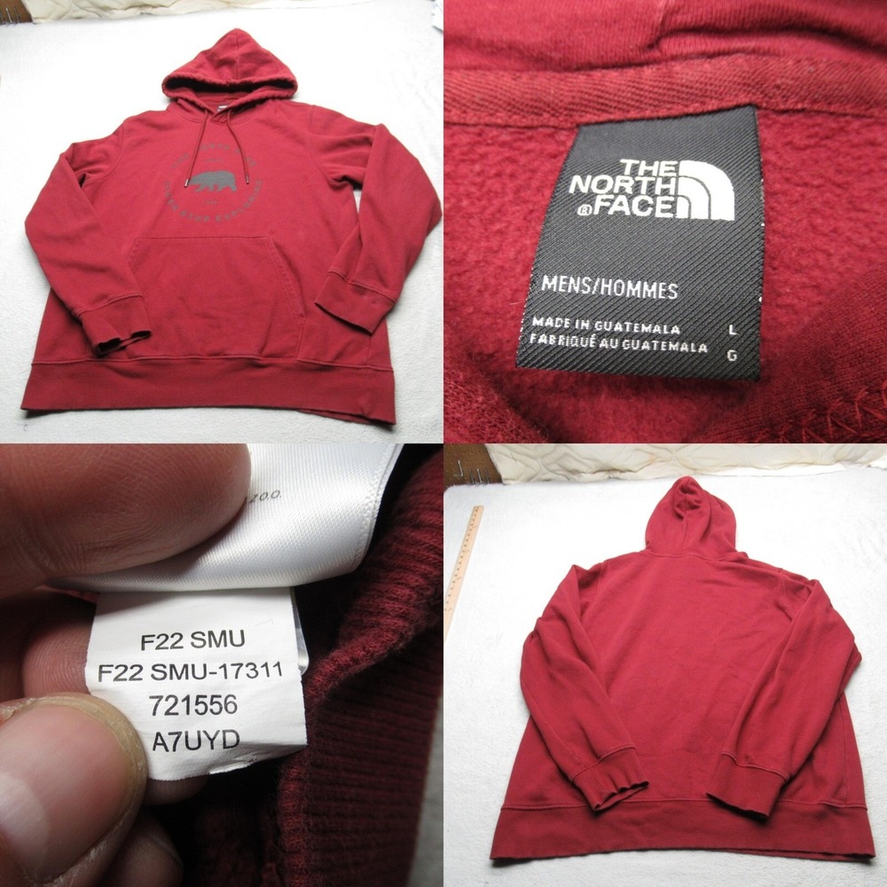The North Face Hoodie Mens Large Maroon Graphic Print Fleece Pullover Sweatshirt